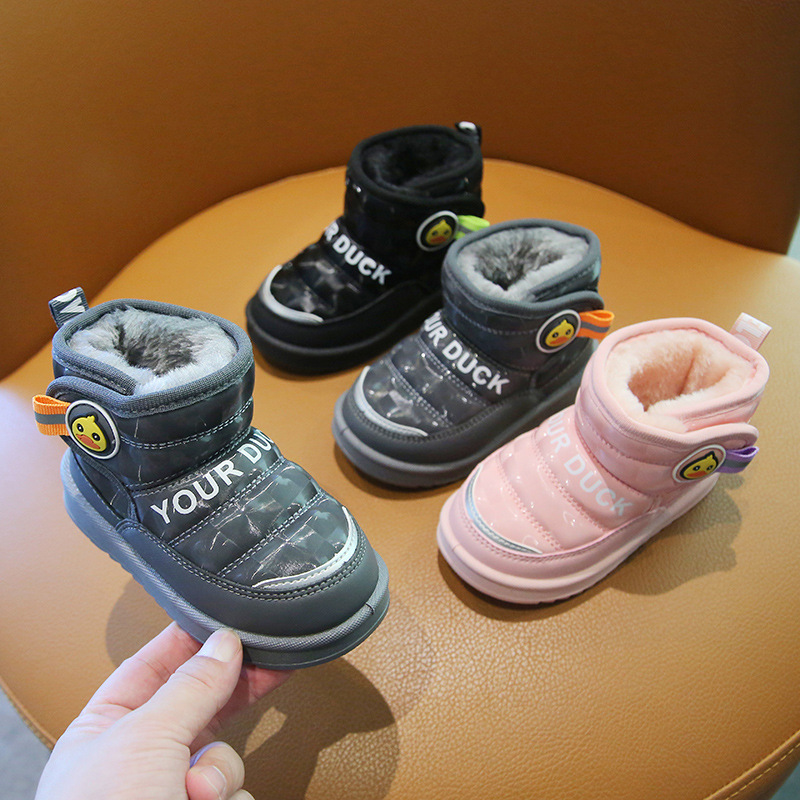 Children's Snow Boots Winter New Boys' Waterproof Thickeneded Baby Cotton Shoes Soft Sole Girls' Fleece-Lined Warm Kidsren's Cotton Boots