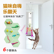 新款可悬挂自嗨弹力绳猫宠物玩具逗猫棒羽毛 铃铛 宠物用品