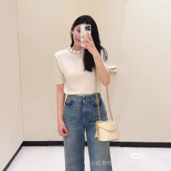 毒家现货25ss V家新款金属装饰女士丹宁牛仔裤软牛仔裤