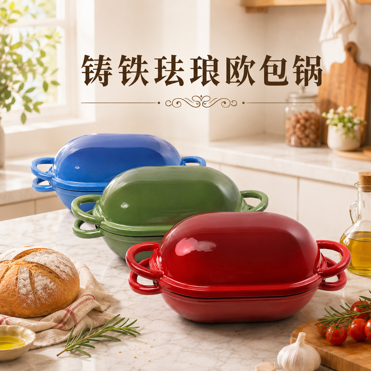 Cross-border cast iron enamel two-in-one bread pan for baking European-style bread, enamel pan compatible with gas, induction cooktops, and ovens