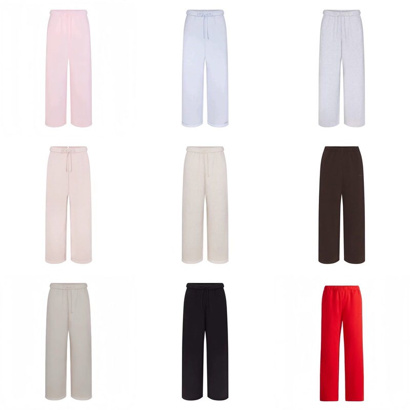 High-Quality Matching Skims Kardashian 25 Autumn and Winter New Light Pink Velvet Drawstring Lace-Up Straight Sweatpants