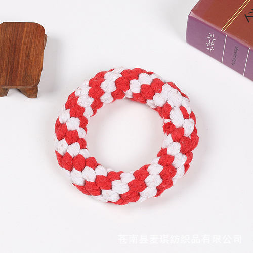 Cross-border new dog toys, hand-woven cotton rope toys, donut puppy dog ​​pet bite-resistant teething toys