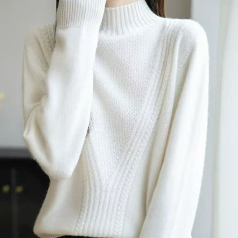 哥家商场同款女装2025秋季时尚休闲宽松百搭半高领针织衫女毛衣|undefined
