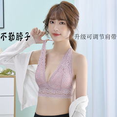 夏用薄い小さな胸の女の子のためのフレンチホワイトホルターネックレースインナー下着、純粋な欲望の胸を包み、美しい背中のベストスタイルのブラジャー