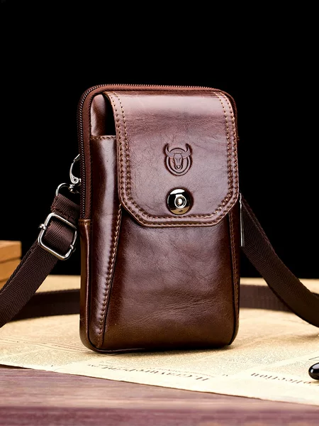 Captain Niu (Bullcaptain) Men's Genuine Leather Shoulder Crossbody Bag 5.5inch 6inch Belt Mobile Phone Waist Bag