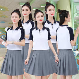 运动套装女夏季2024新款翻领t恤休闲短袖polo衫羽毛球服潮