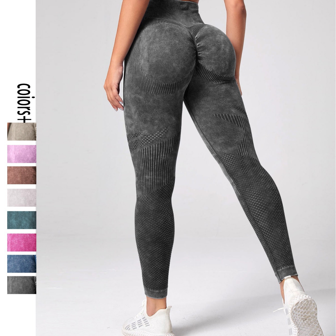 歐美砂洗無縫瑜伽褲服高腰蜜桃臀提臀健身褲女水洗磨砂緊身運動褲