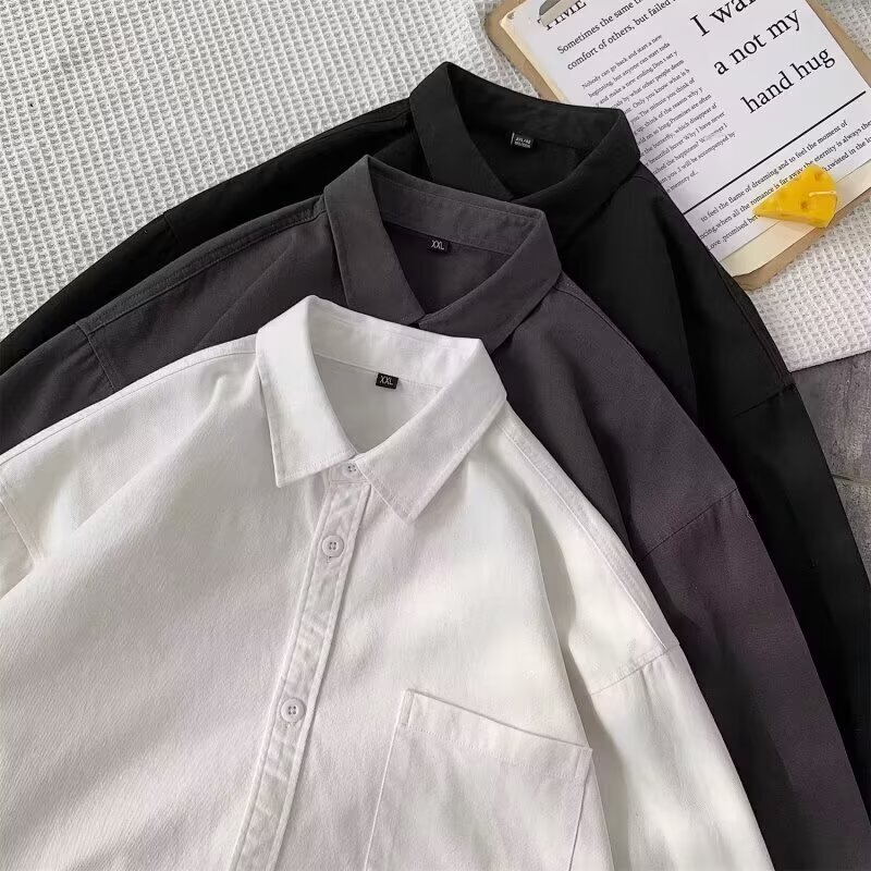 Men's Long-Sleeve Shirt Pure Cotton Top Autumn Japanese Style Loose High-End Shirt Casual Versatile Shirt Jacket Trendy