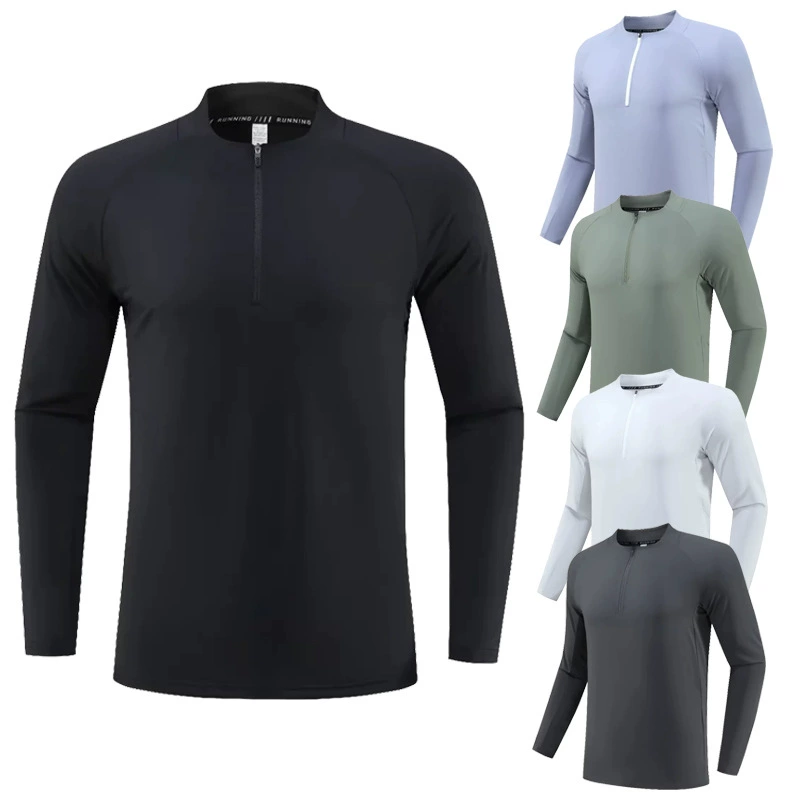 Мужские спортивные полузастежки-молнии воротник с длинными рукавами тонкий быстрый сухой осенний зимний вязаный свитер для бега на открытом воздухе топ