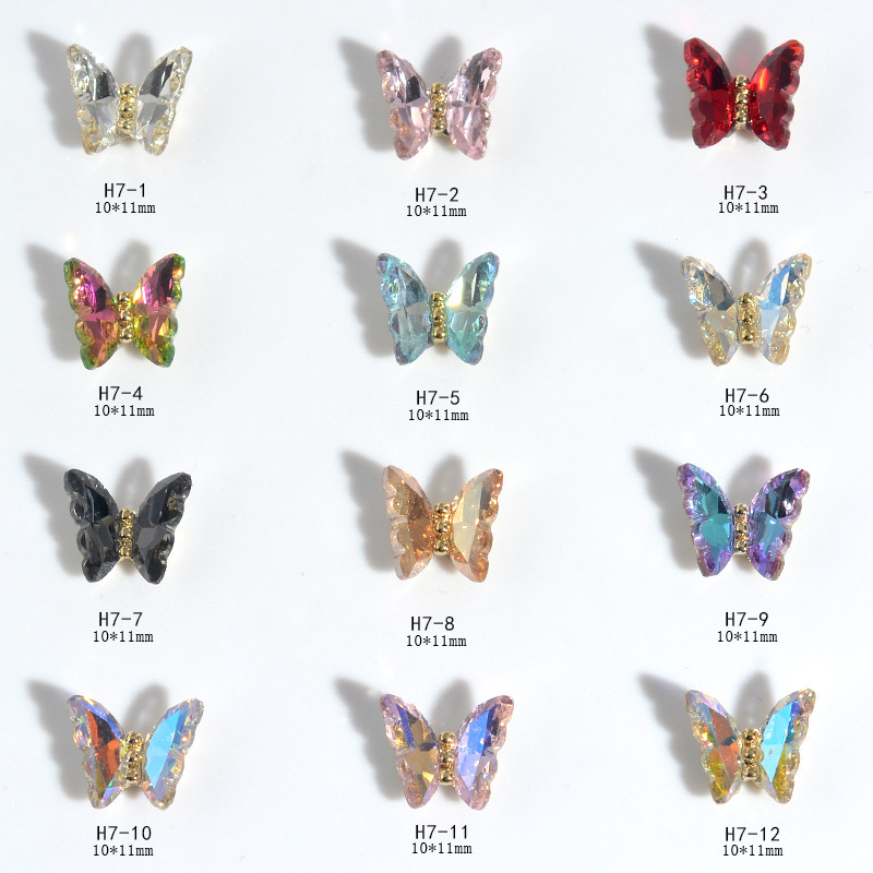Net red crystal butterfly nail jewelry diamond New Aurora magic color super flash three-dimensional butterfly diamond nail accessories wholesale Net red crystal butterfly nail jewelry diamond New Aurora magic color super flash three-dimensional butterfly diamond nail accessories wholesale