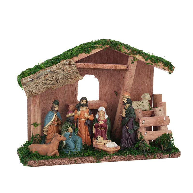 Navidad de madera transfronteriza Navidad decoración escenas de nacimiento de madera cabana personajes componentes muebles de escritorio decoración de vacaciones