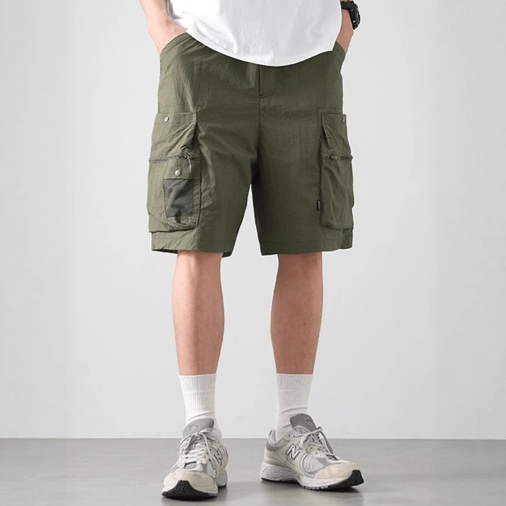 Mountain Style Outdoor Functional Multi-Pocket Retro Cargo Shorts Men's Japanese Trendy Brand Loose Straight Casual Five-Point Pants