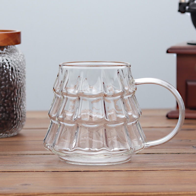 Taza de vidrio de Navidad con mango, taza de café helado, taza de latte americana, taza de leche casera transparente de alto silicio