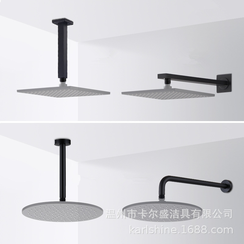 Tubo de pared de acero inoxidable negro Brazo de ducha oculta ducha boquilla superior tubo de techo biela tubo de baño