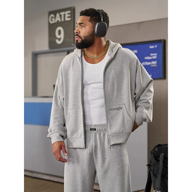 Youngla New Cross-Border Autumn and Winter Men's Cotton Jacket Fitness Training Sports Loose Sweatshirt Zipper Shirt for Men