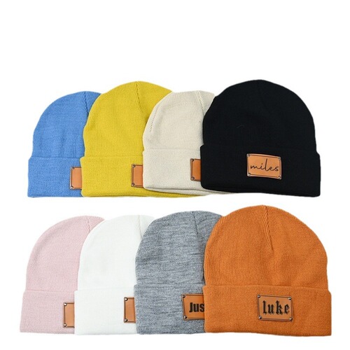 Children, Adults, Babies Knitted Beanie Acrylic Yarn Hat Blank Skin Label Can Engrave Custom Name Brimless Cap