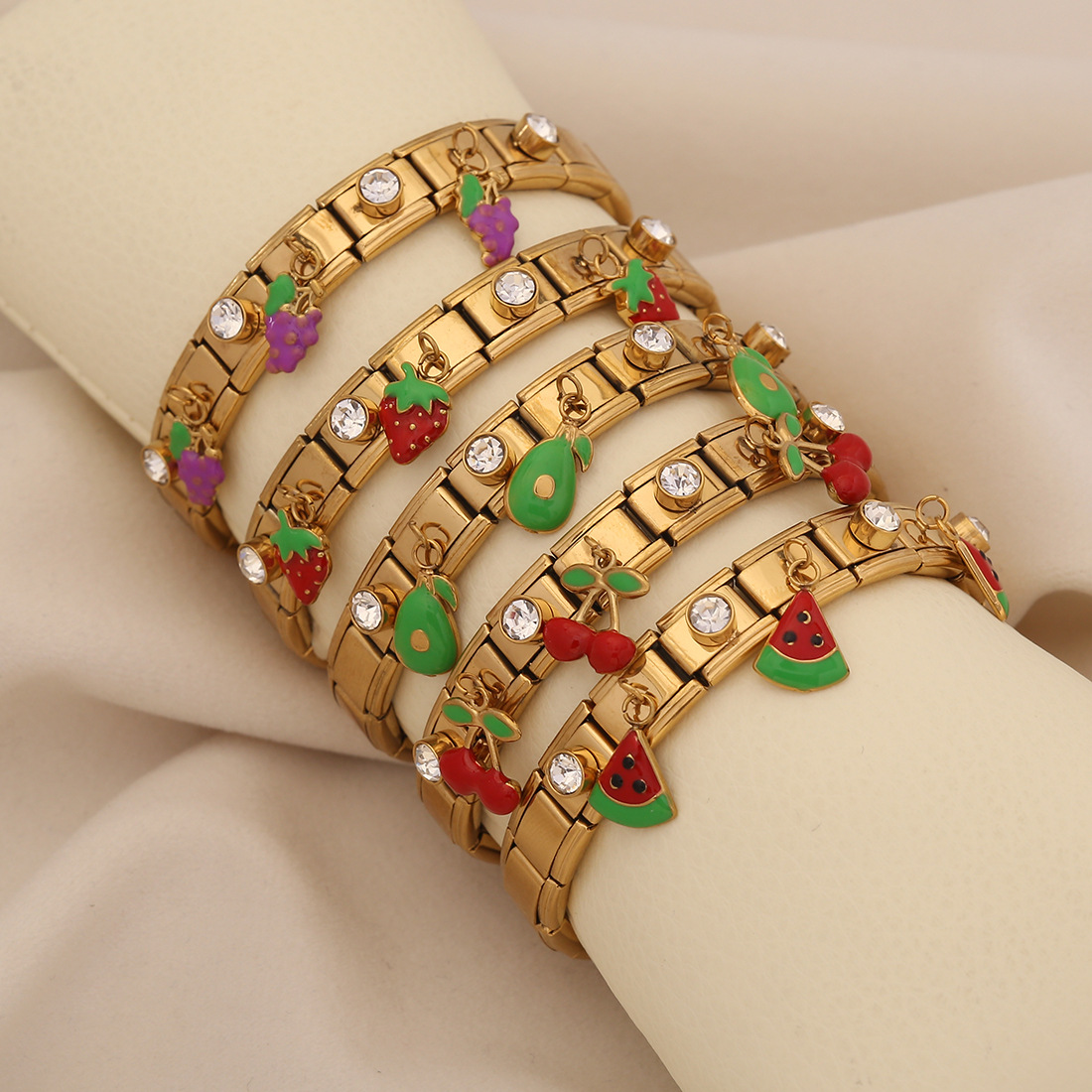 [Ice Cute] Cherry Strawberry Stainless Steel Bracelet European and American Personalized Niche Oil Drop Watermelon Pendant Bracelet Women B652