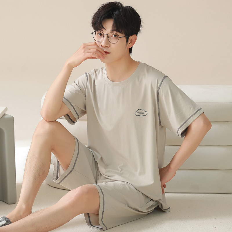 모달 6XL 초대형 사이즈 잠옷 남성 여름 얇은 반팔 반바지 심플 캐주얼 홈웨어 투피스 세트