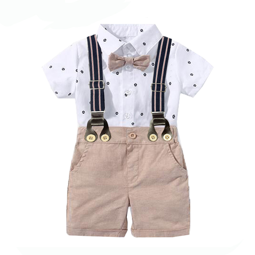 Cross border summer new men's baby gentlemen's dress printed crawling clothes infant triangle Khaki clothes issued on behalf of