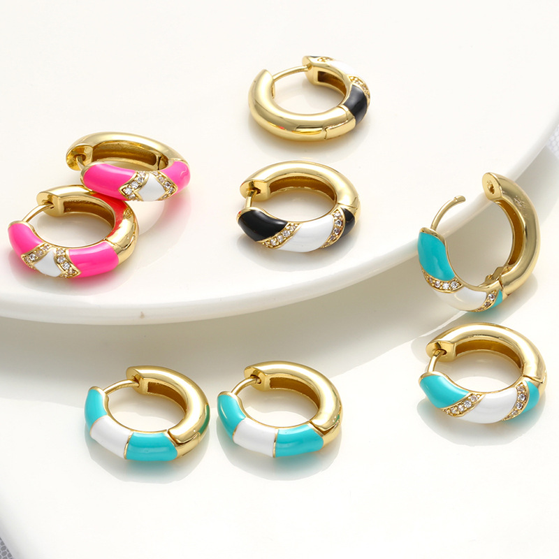 12g Weight Zircon Inlay Material Earrings Classification 1 Pair Casual Geometric Copper Enamel Zircon Earrings