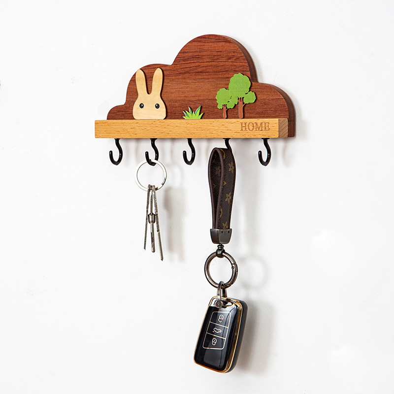 Nuevo estilo chino gancho de llave libre montado en la pared Entrada de entrada de madera estante de almacenamiento decorativo clave