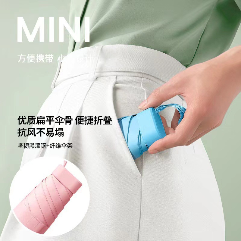 Paraguas de bolsillo plegable mini de cinco pliegues, paraguas publicitario manual tipo cápsula con impresión, paraguas portátil para dropshipping