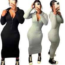 HY5314 欧美 可爱 拉链 拼接 帽子 连衣裙