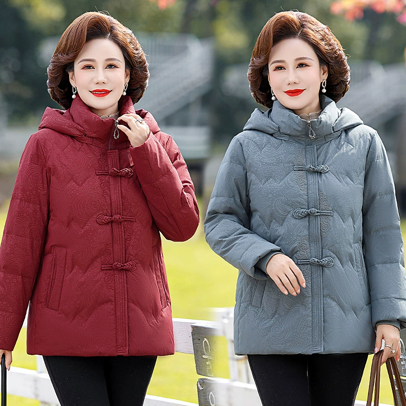 Мама леди пуховик зимний 2024 новый короткий с капюшоном 90 белый утка бархат зимняя куртка хлопчатобумажная одежда