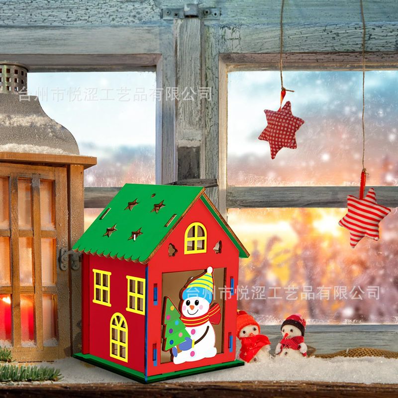 クリスマス装飾木製キャビンクリエイティブクリスマスツリー装飾子供の DIY 落書き 3D クリスマスハウス|undefined