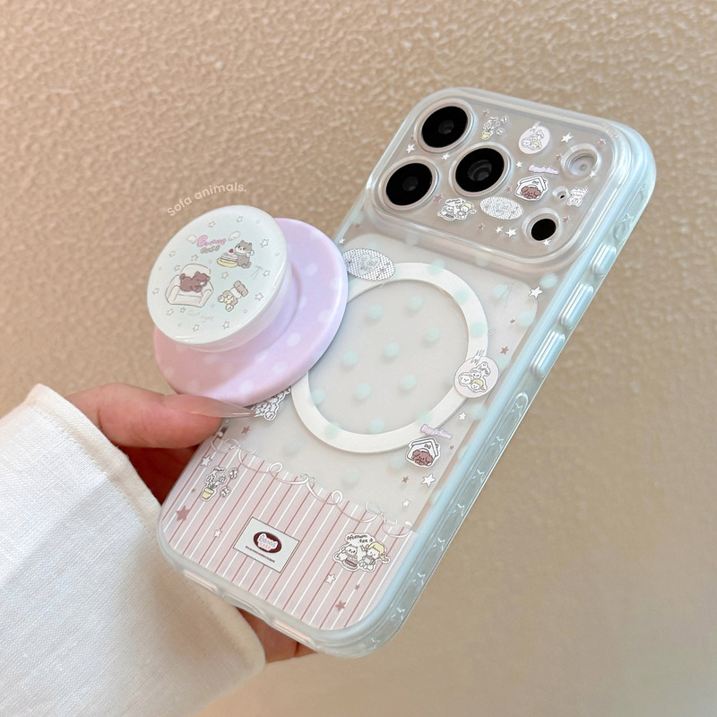 Cute blue-edged pet-themed phone case for Apple 17 Pro Max, iPhone 18 Pro with magnetic stand, available in soft and matte finishes for models 15 and 16