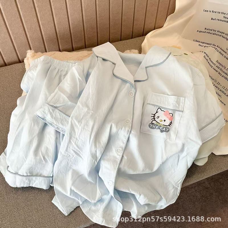 云朵棉短袖睡衣女夏季简约桃心印花夏天可外穿家居服套装跨境批发|undefined