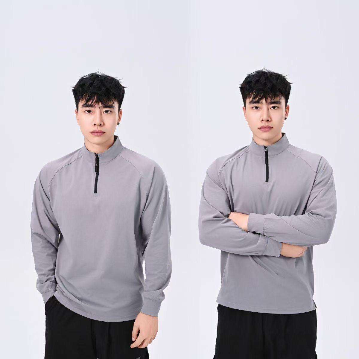 Clone Half-Zip Slim-Fit Casual Fashion Fitness Sportswear High-Elastic Men's Long-Sleeve Top
