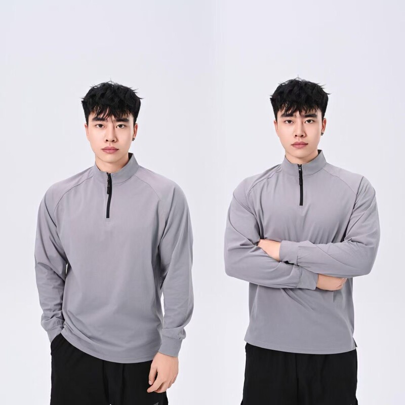 Clone Half-Zip Slim-Fit Casual Fashion Fitness Sportswear High-Elastic Men's Long-Sleeve Top