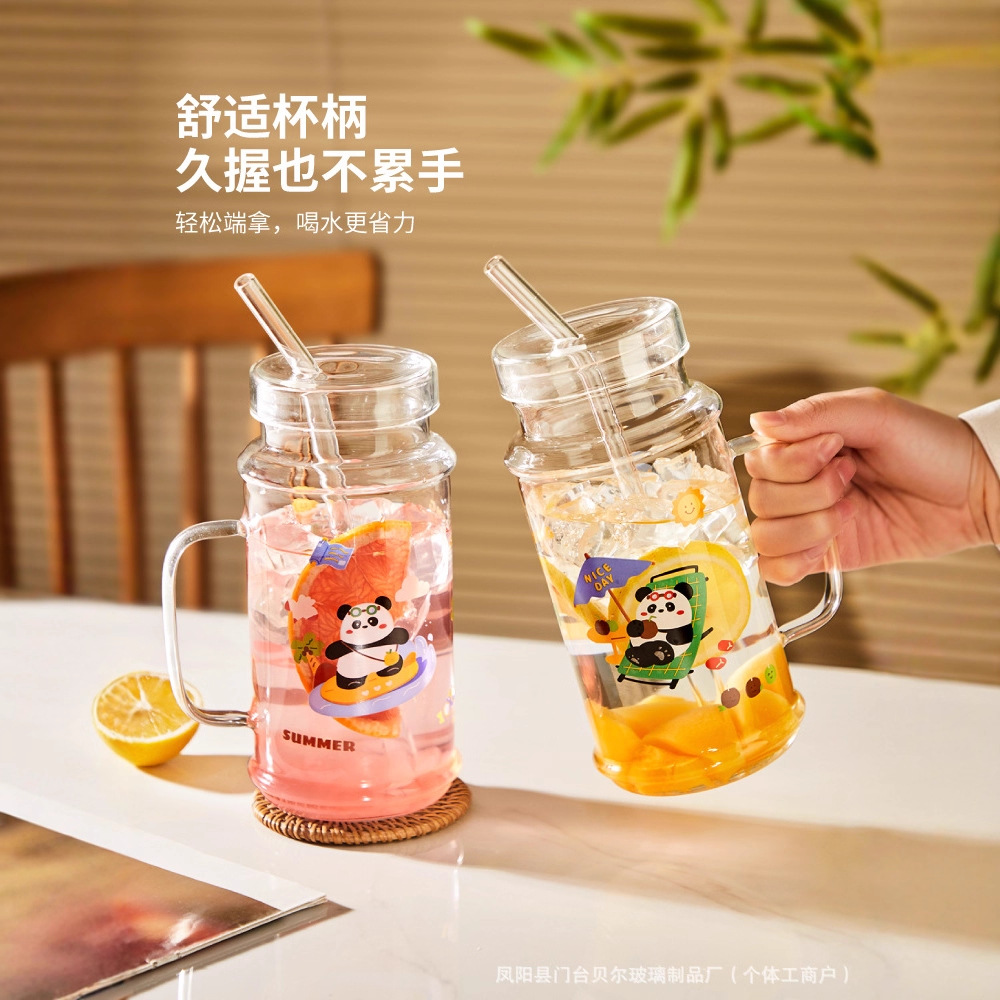 凉水壶熊猫一人饮吸管带盖原创高颜值办公室网红家用大容量冷水壶