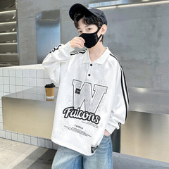 Men's Cuffed Sweatshirt Long Sleeve POLO Shirt Korean Style Fashion Medium/Large Children Spring Autumn Boys Cool Loose Top Cross-border