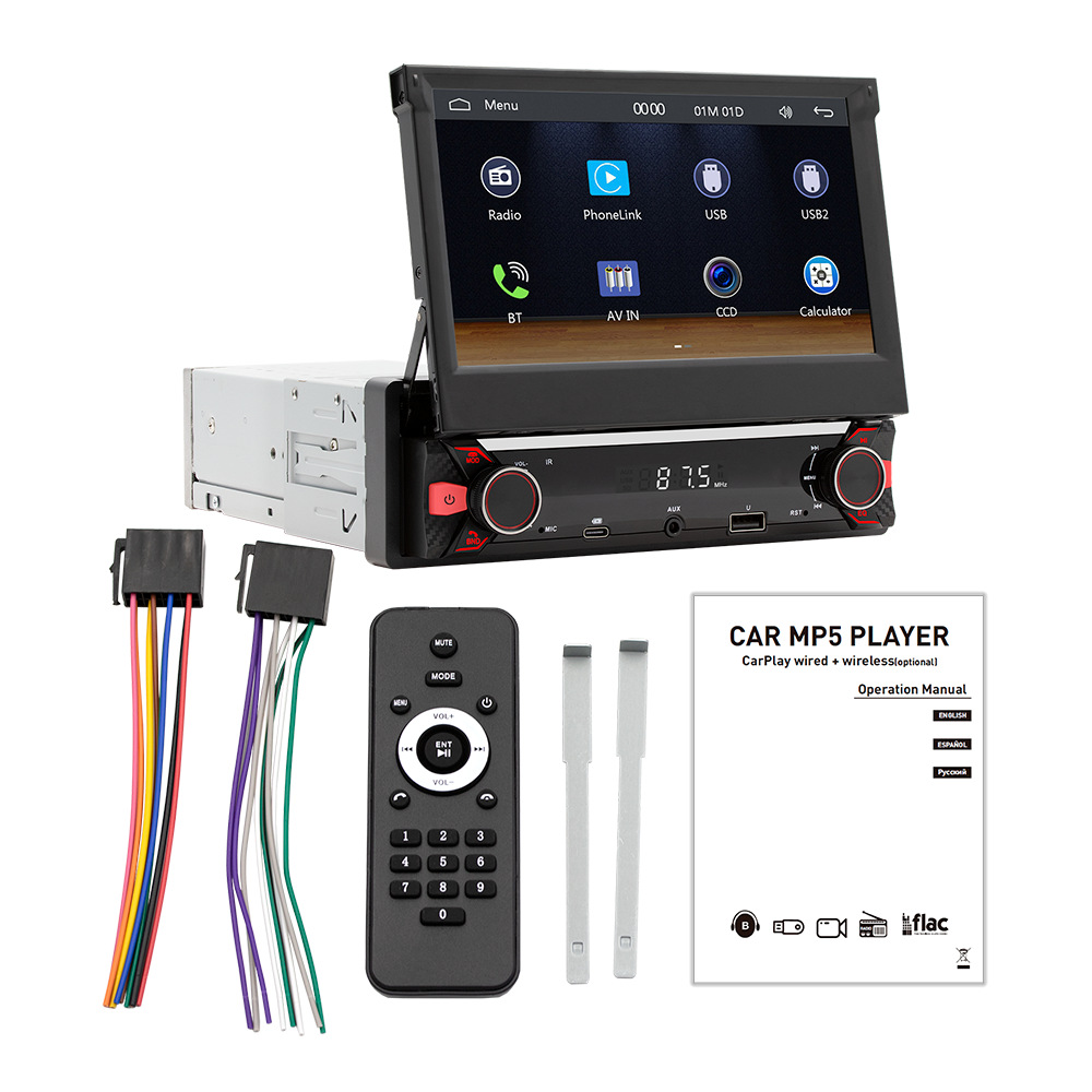 7 pulgadas un solo husillo pantalla retráctil inalámbrica Carplay MP5 reproductor de automóvil de alta definición de imagen de marcha atrás radio de automóvil