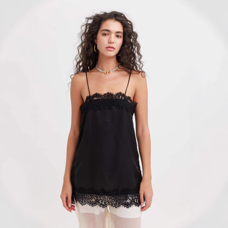 Pure Lust Style Satin Lace Patchwork Camisole with Adjustable Straps, Sexy Outerwear Short Top Pure Lust Style Satin Lace Patchwork Camisole with Adjustable Straps, Sexy Outerwear Short Top