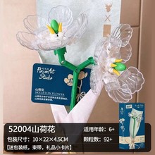 迪库山荷花52004/06/09/13/15女孩仿真永生花束摆件积木玩具礼物