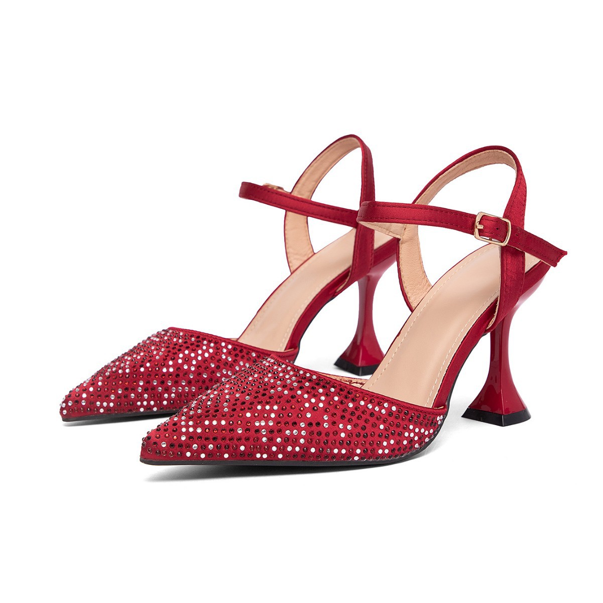 Women's Minimalist Design, Simple Sexy High-Heeled Shoes Decorated with Pointed Rhinestones