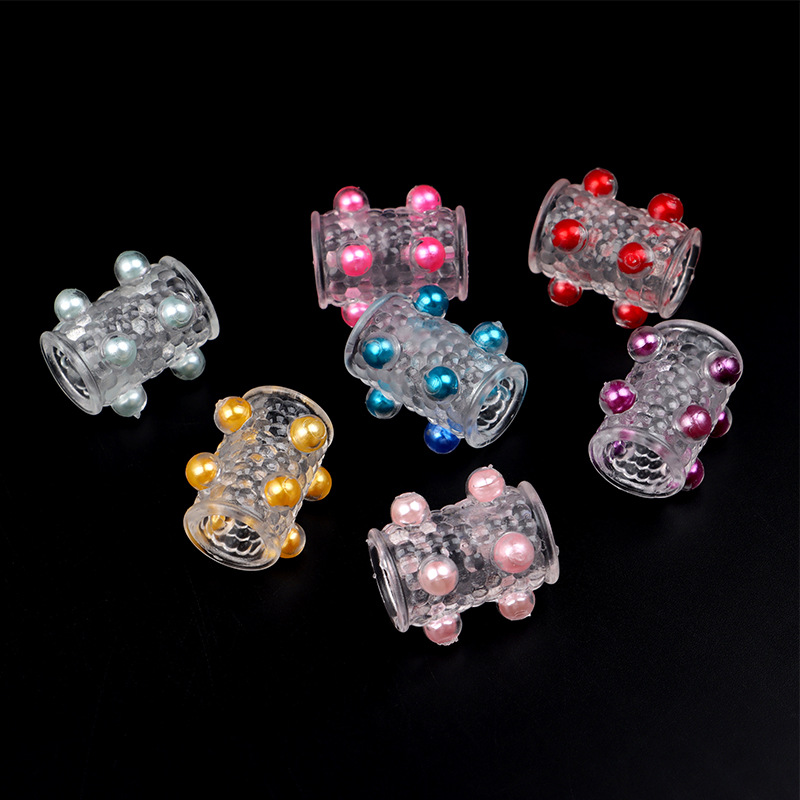 Textured TPE Penis Sleeve with Locking Ring, Large Bumps and Beads, Random Color — detail image 5