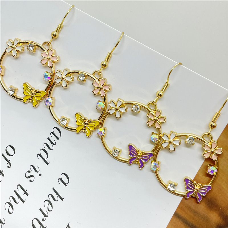 Simple Style Butterfly Alloy Plating Hollow Out Inlay Rhinestones Womenu0027S Drop Earrings 1 Pair