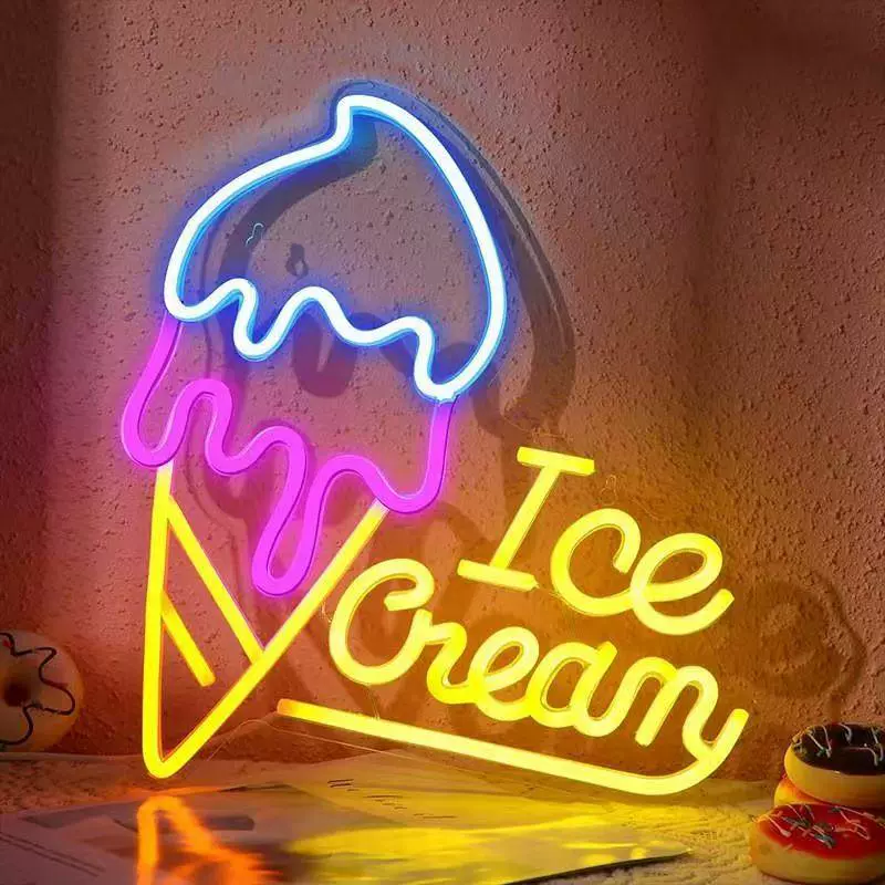 Светодиодная неоновая вывеска кастом лед-cream и милк-ти напитки, лёгкая, разные размеры, 10 Вт