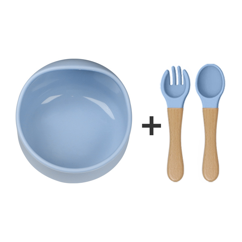 라이트 블루 (실리콘 그릇 + 나무 포크 스푼)
