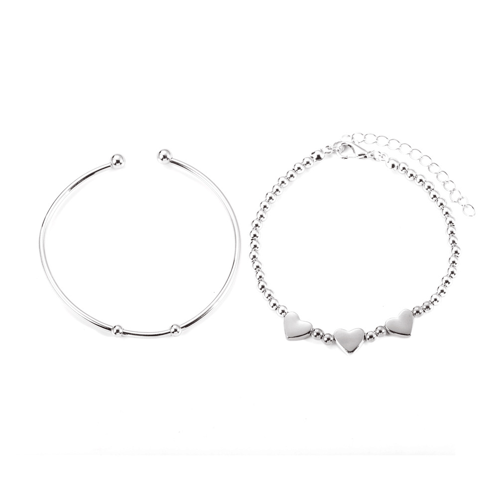 wholesale jewelry geometric heart beaded open bracelet two-piece set nihaojewelry