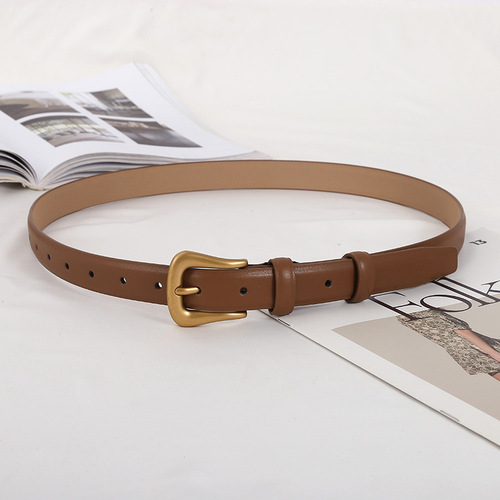 Soft leather series pin buckle belt solid color cowhide decorated casual trouser belt for women retro elegant with dress live broadcast