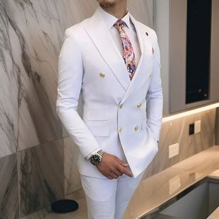 AliExpress Amazon Suit Two-Piece Groom Best Man Dress Wedding Dress Green Double-Breasted Suit