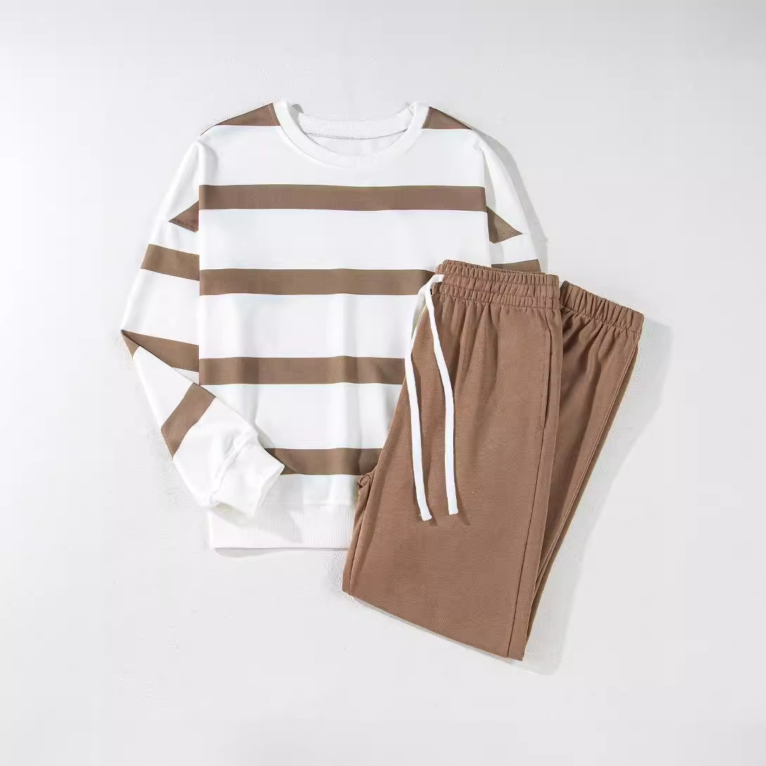 Casual Striped Sports Suit Women's Long-sleeved Sweater