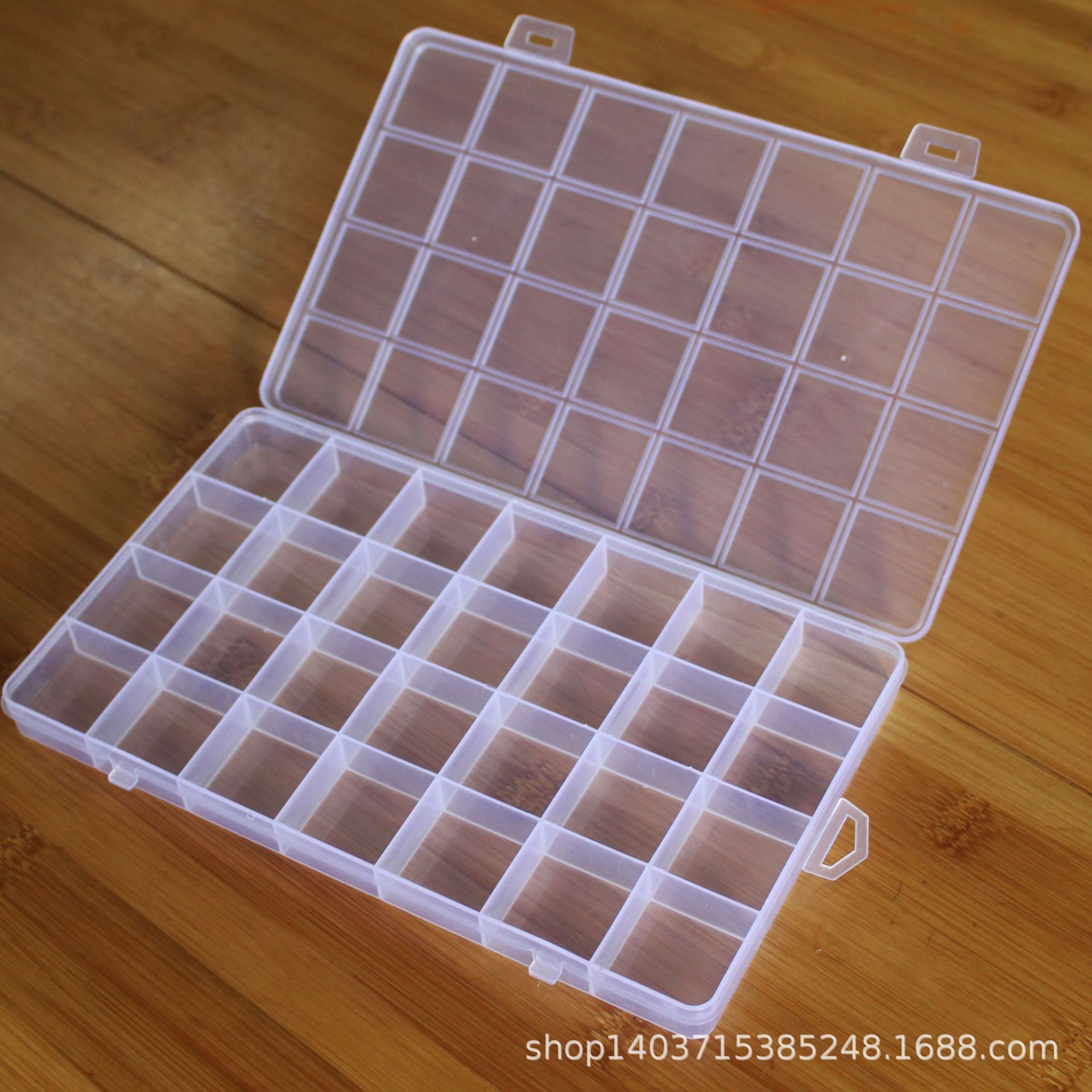 Fábrica al por mayor fija 28 rejilla de plástico transparente DIY joyería de juguete con cuentas caja de almacenamiento tienda departamental joyería caja de presentación