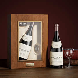 高档红酒包装盒 新款高光木质酒盒 单支酒包装双卡槽酒杯木盒
