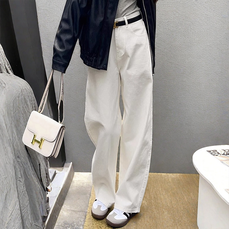 White Wide-Leg Jeans, High-Waisted, Loose Straight-Leg, Tall-Friendly, Drapey Floor-Length Pants, 2026 New Year New Style